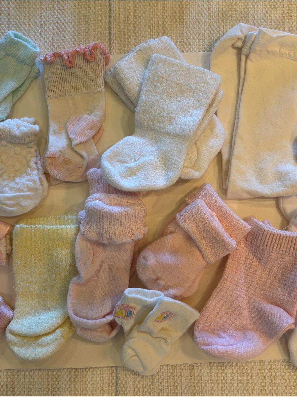 Vintage Y2K Baby Girls Soft Pastel Sock Set & Tights - White, Pink, Yellow